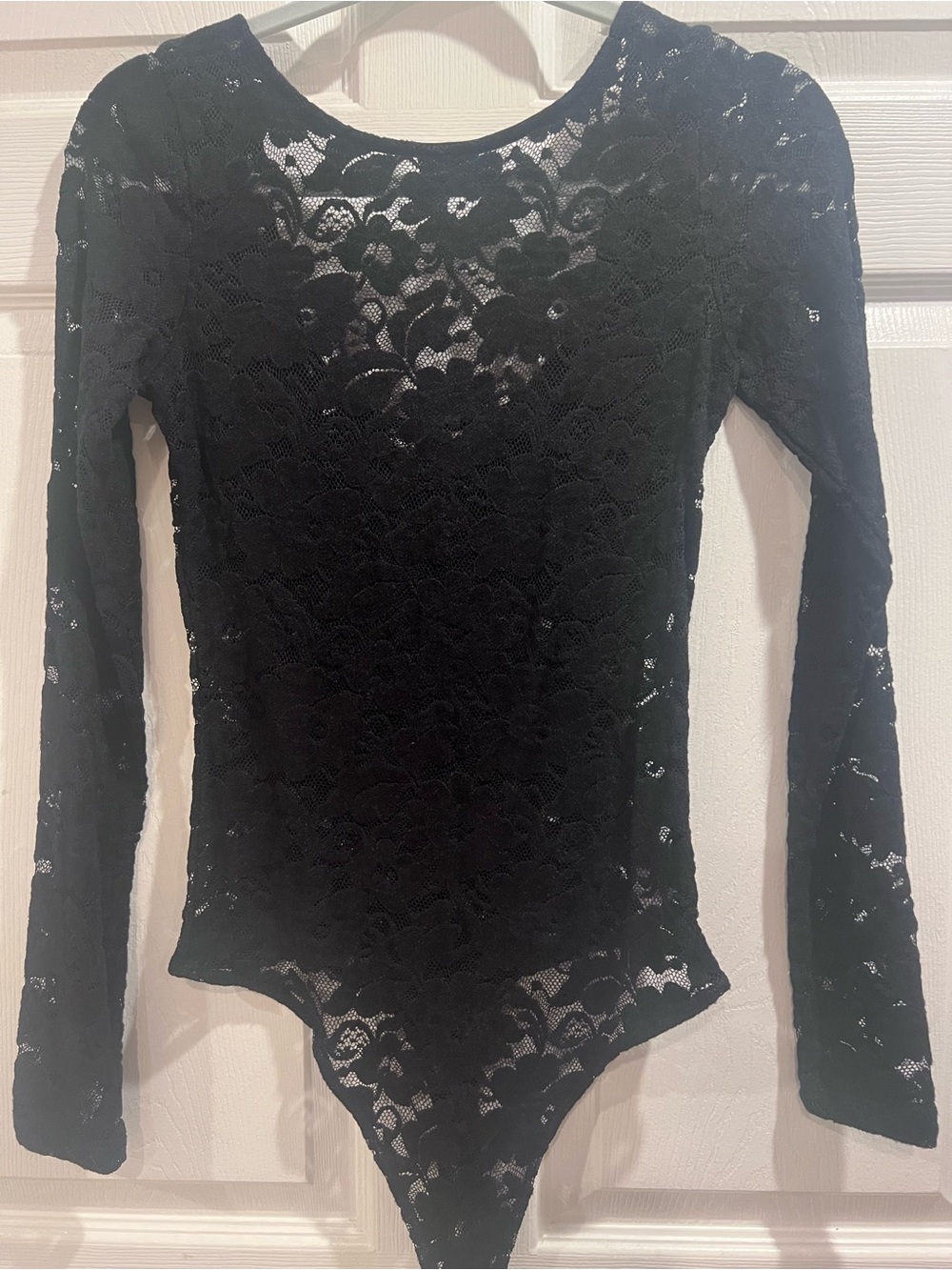 American Eagle Outfitters Black Floral Lace Long-Sleeve Bodysuit